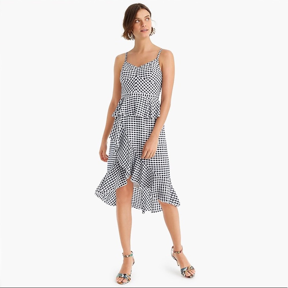 J. Crew Ruffle Gingham Silk Dress